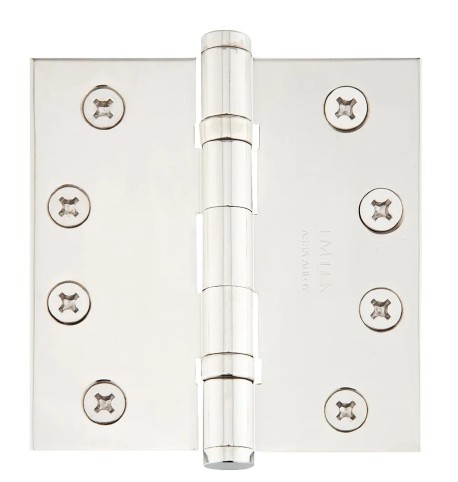 Emtek 4 inch Square Corner Ball Bearing Hinge, Polished Nickel